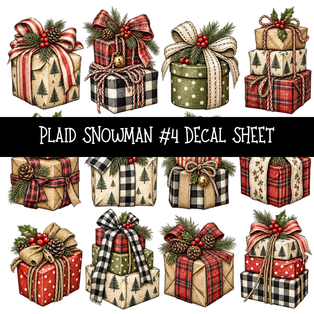 Plaid Snowmen UV DTF Decal sheets 12 Designs available