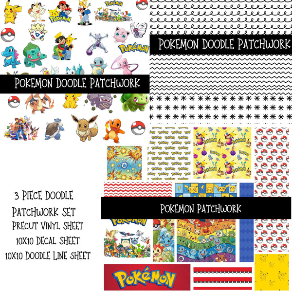 Pokemon UV DTF Doodle Patchwork Set