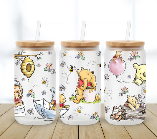 Pooh Bear - UV DTF 16oz Libbey wrap