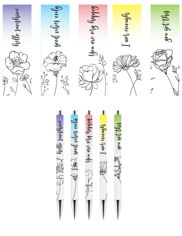 Positive Vibes - UV DTF Stainless Pen wraps - set of 5