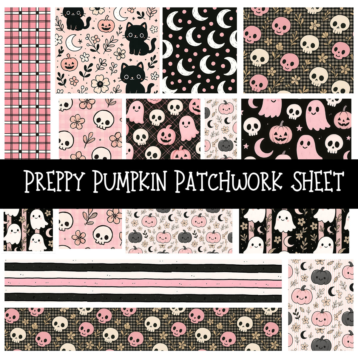 Preppy Pumpkin Patchwork precut vinyl sheet available in 12x12 or 6x6 sizes