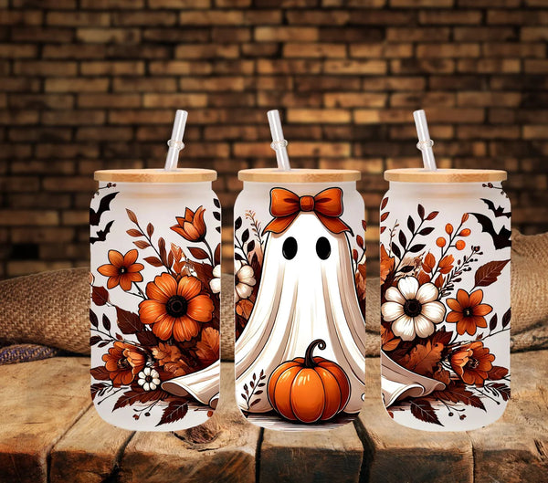 Pumpkin Ghost - UV DTF 16oz Libbey wrap