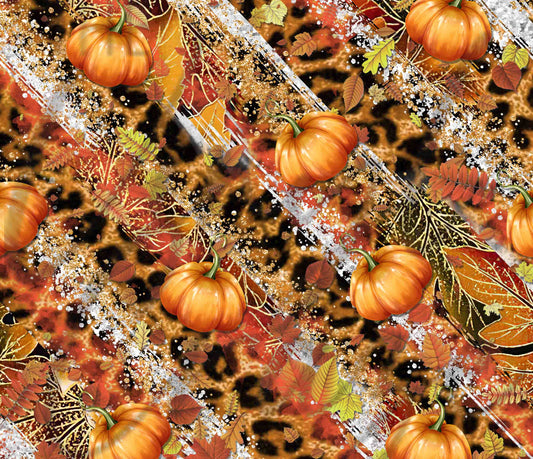 Pumpkins on Leopard Fall Stripes - Adhesive Vinyl Wrap