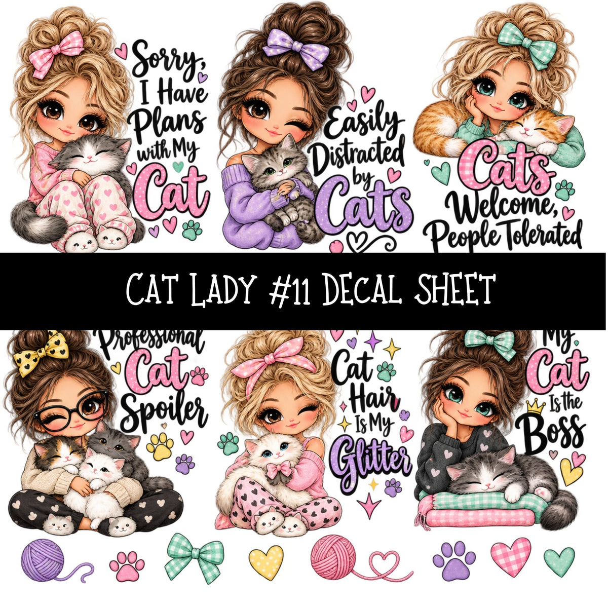 Cat Lady UV DTF Decal sheets 11 Designs available
