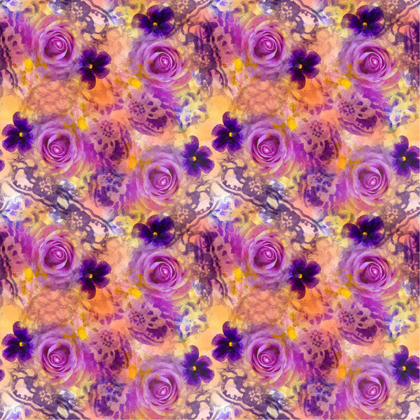 Purple Flowers On Orange - Adhesive Vinyl Sheets