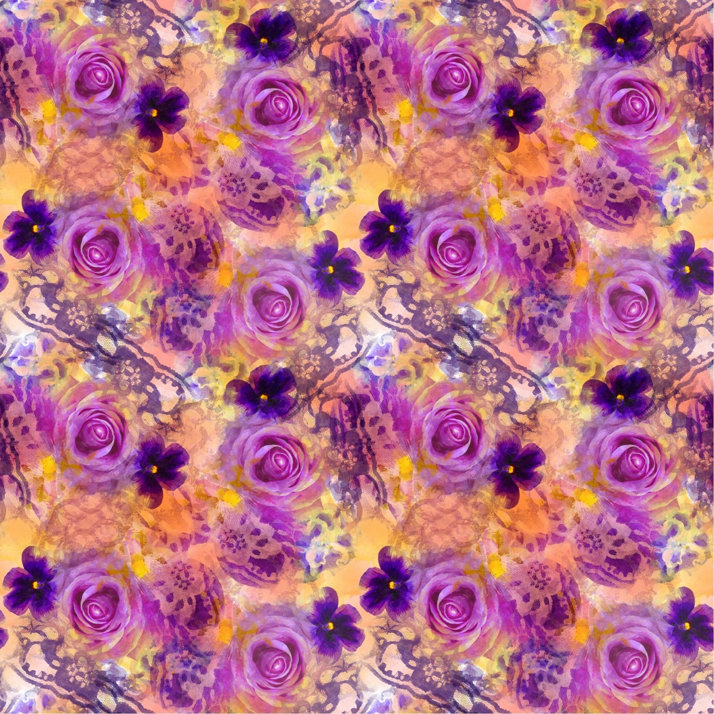 Purple Flowers On Orange - Adhesive Vinyl Sheets