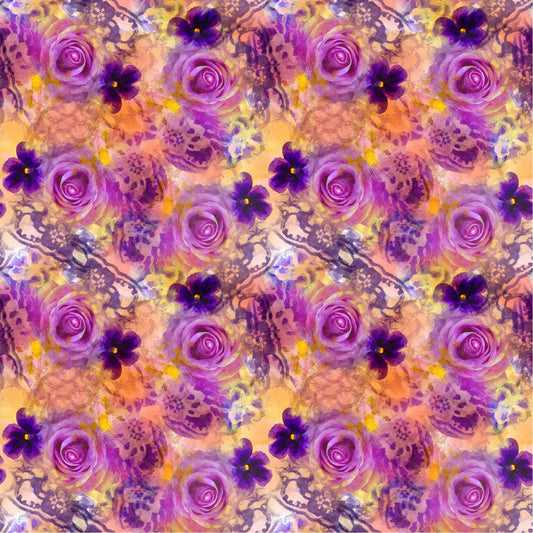 Purple Flowers On Orange - Adhesive Vinyl Sheets