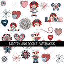 Raggedy Ann UV DTF Doodle Patchwork Set