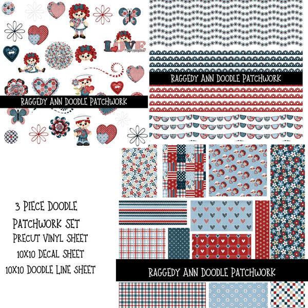 Raggedy Ann UV DTF Doodle Patchwork Set