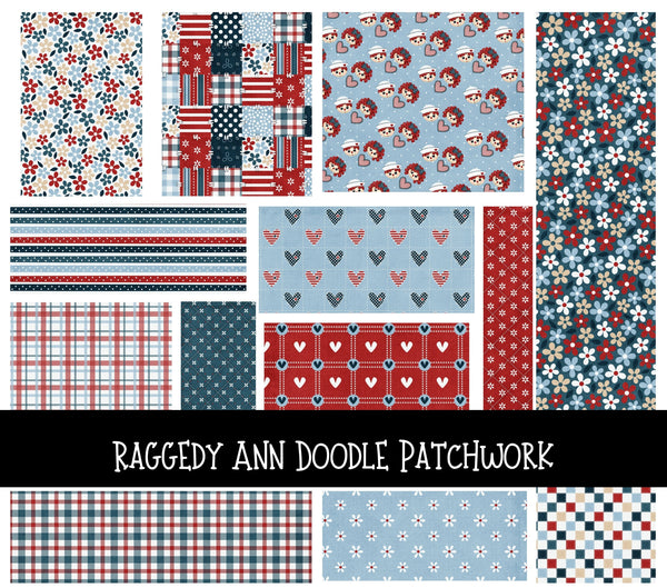 Raggedy Ann UV DTF Doodle Patchwork Set