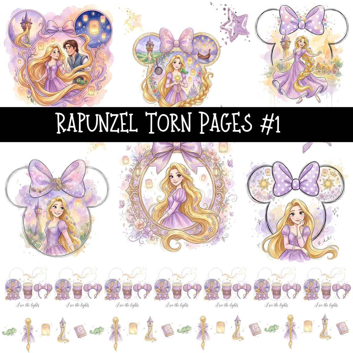 Rapunzel Torn Pages UV DTF Decal sheets 5 Designs available