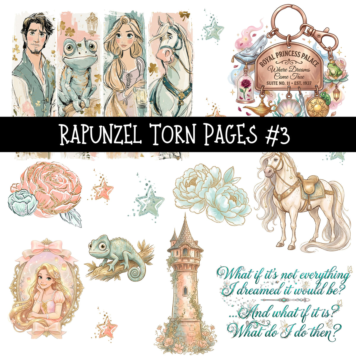 Rapunzel Torn Pages UV DTF Decal sheets 5 Designs available