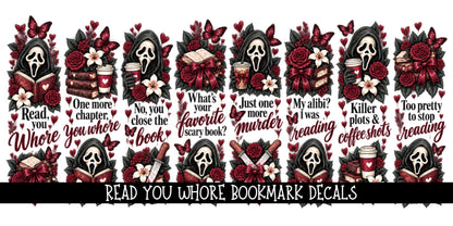 Read you whore Bookmark UV DTF Decal sheet- 8 Designs