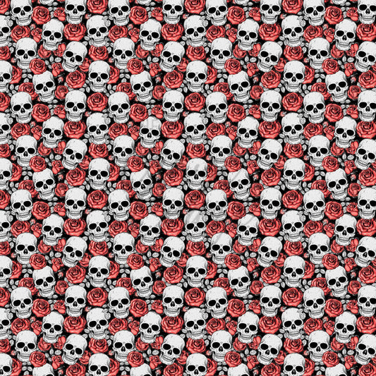 Red Floral Skulls - Adhesive Vinyl Sheets