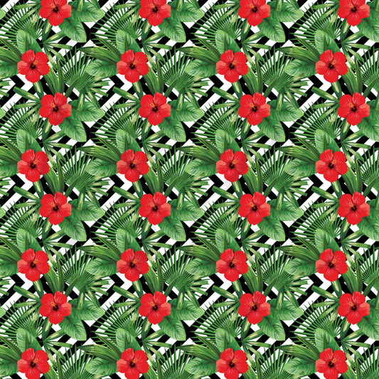 Red Patterned Hibiscus - Adhesive Vinyl Sheets