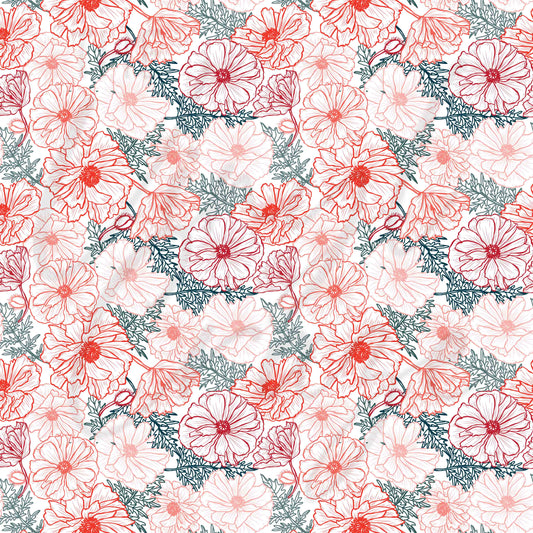 Red, Pink and Green Floral Doodles - Adhesive Vinyl Sheets