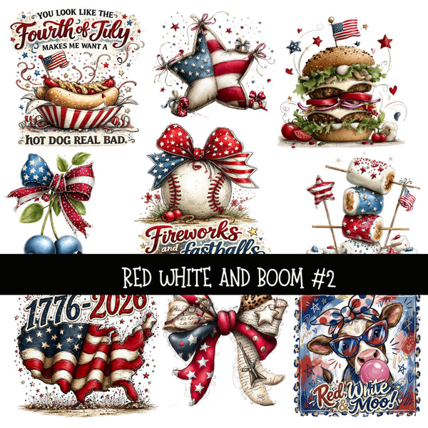Red White and Boom UV DTF Decal sheets 3 designs to choose from