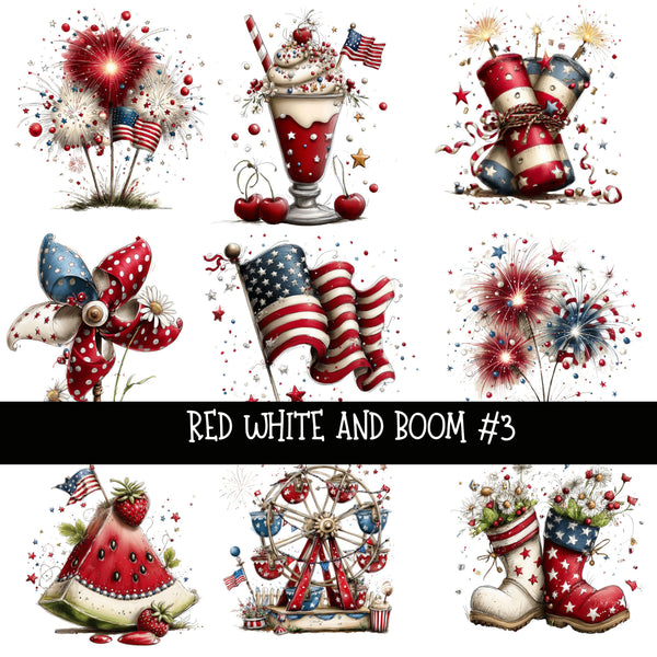 Red White and Boom UV DTF Decal sheets 3 designs to choose from