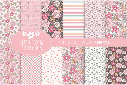 Retro Floral - Adhesive Vinyl 12x12 Sheets - 12 Design options