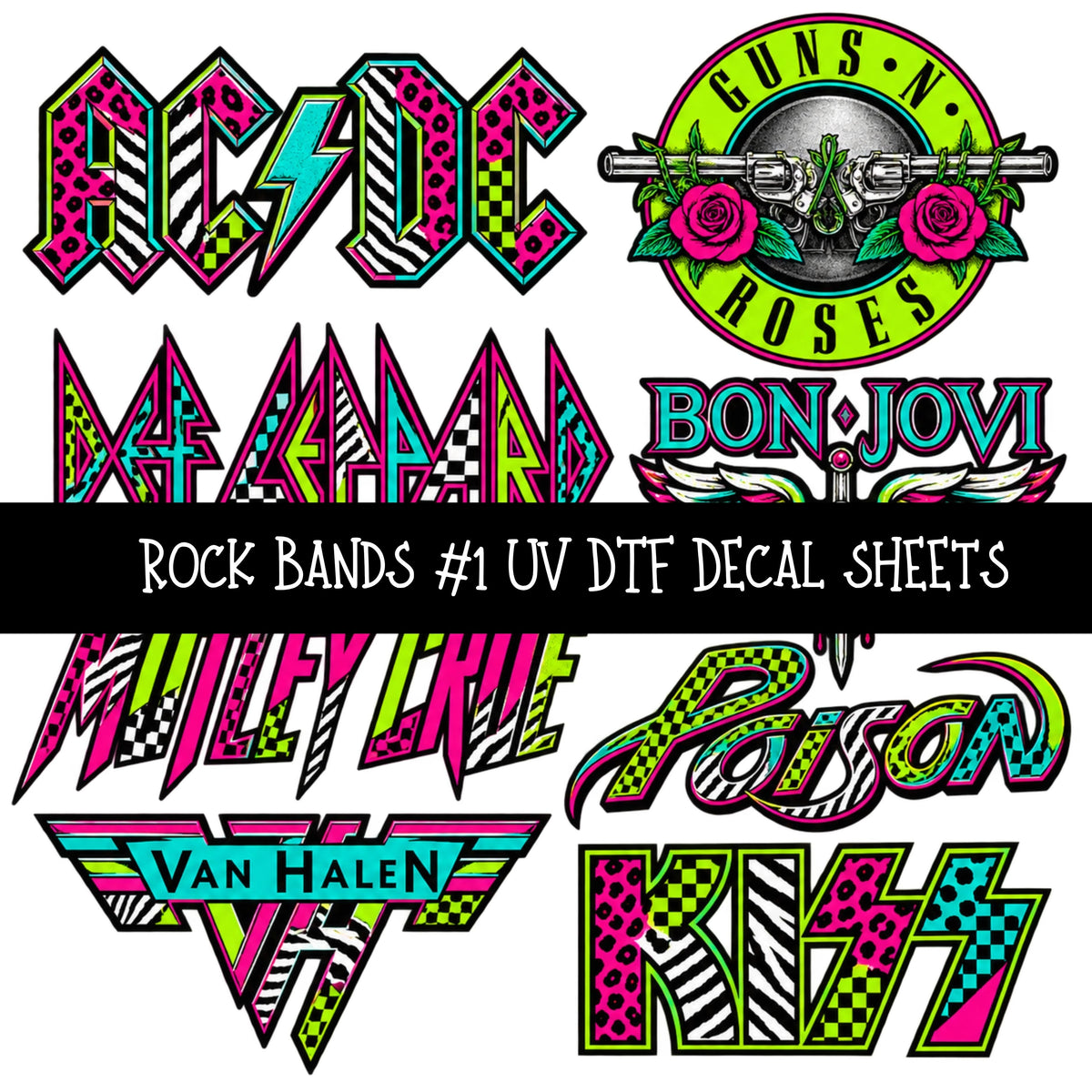 Rock Bands UV DTF Decal sheets 7 Designs available