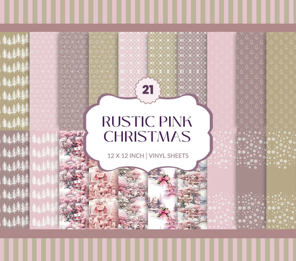 Rustic Pink Christmas Collection - Adhesive Vinyl 12x12 sheets - 20 Prints