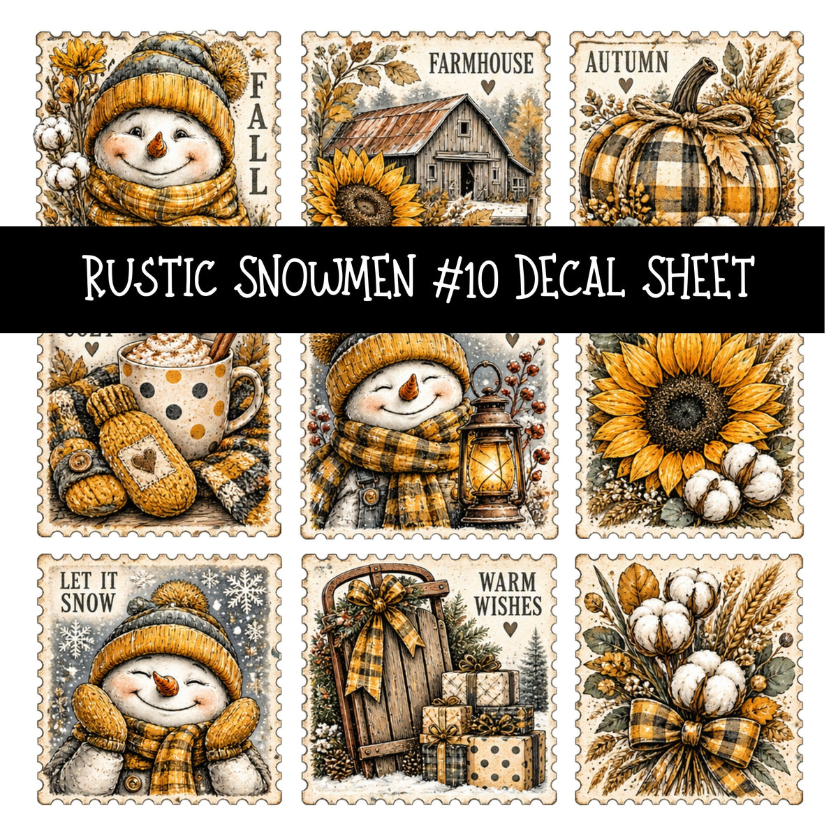 Rustic Snowmen UV DTF Decal sheets 11 Designs available