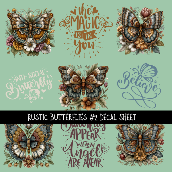 Rustic Butterflies - UV DTF Decal sheets