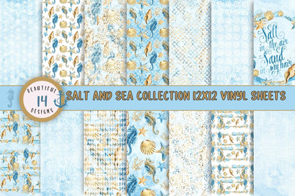 Salt and Sea Collection - Adhesive Vinyl 12x12 Sheets- 14 Design Options