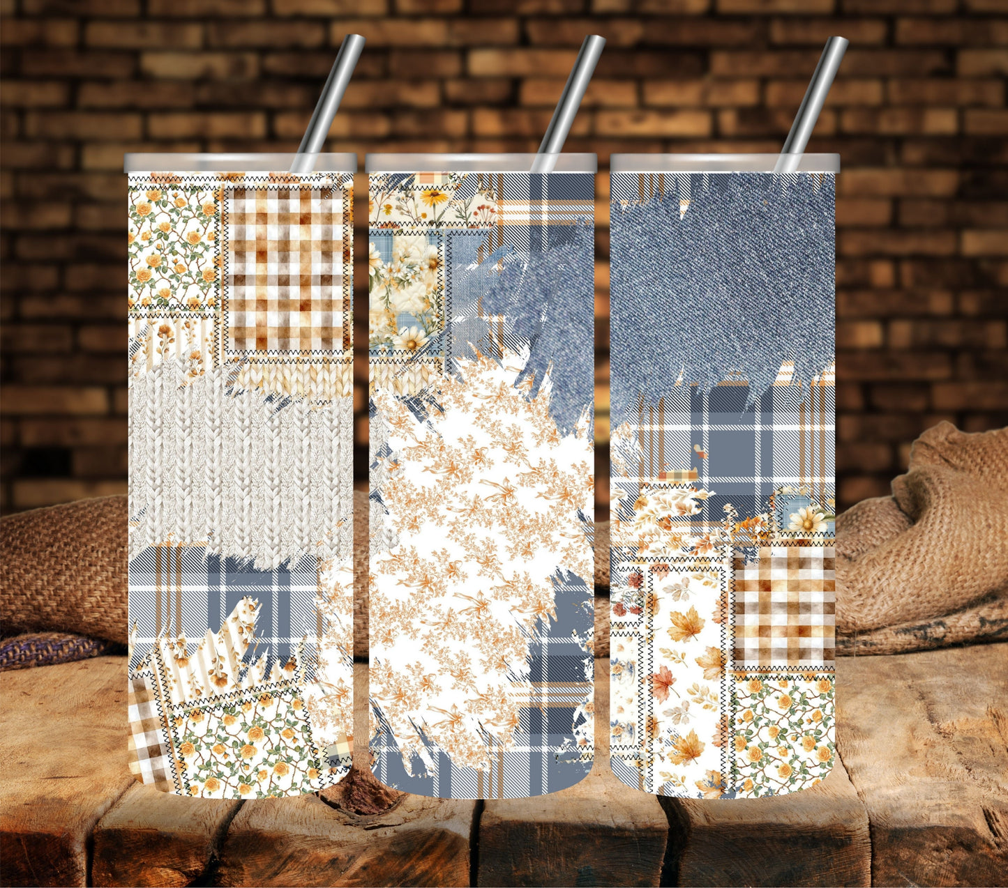 Scarecrow Patchwork vinyl tumbler wraps