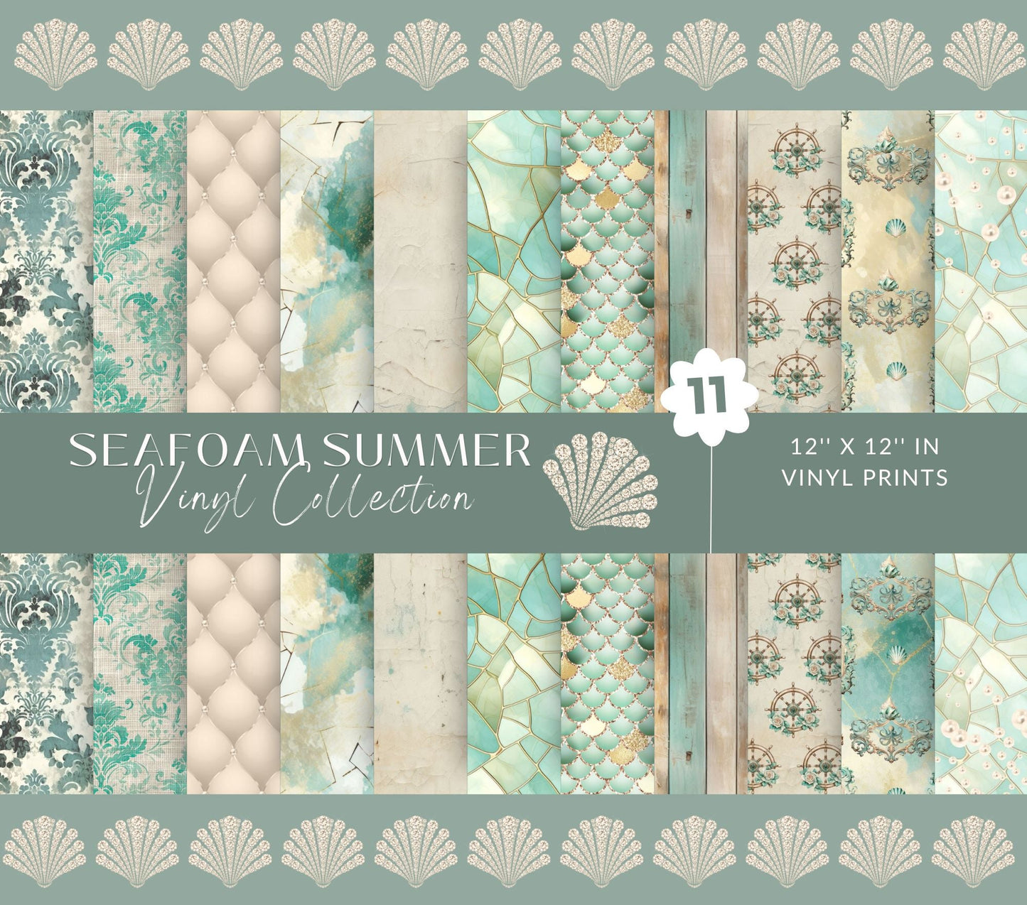 Seafoam Summer Collection - Adhesive Vinyl 12x12 Sheets - 11 Prints available