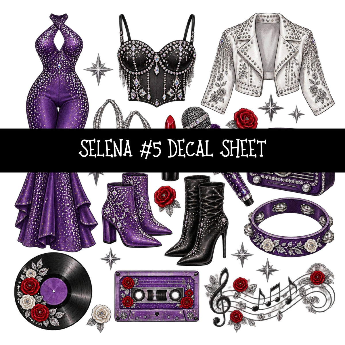 Selena UV DTF Decal sheets 7 Designs available