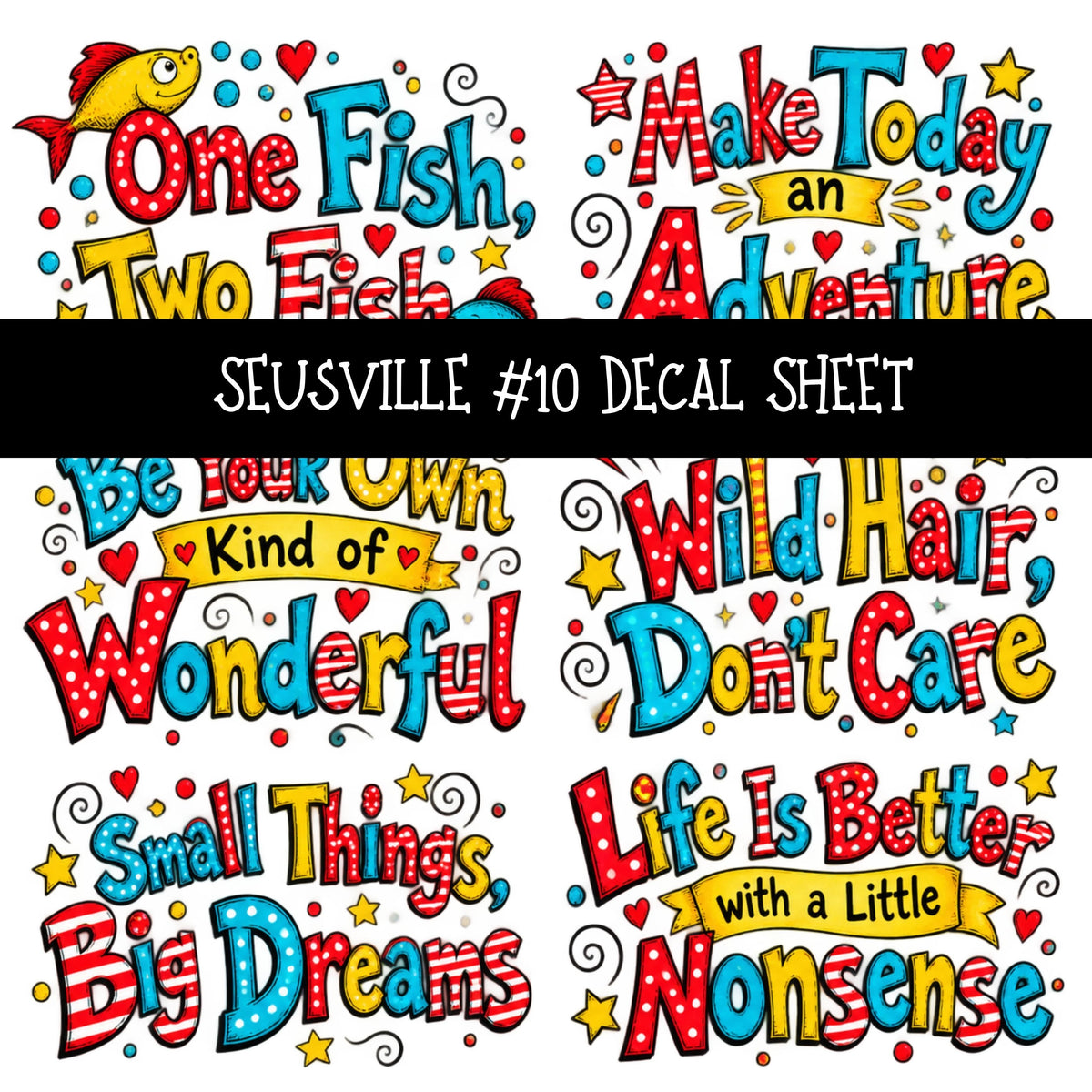 Seusville UV DTF Decal sheets 11 Designs available