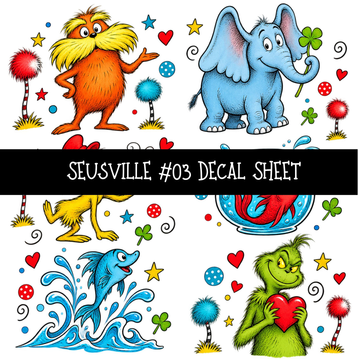 Seusville UV DTF Decal sheets 11 Designs available