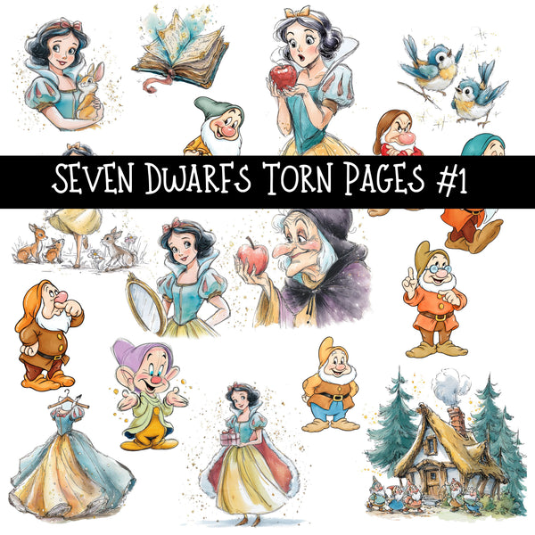 Seven Dwarfs Torn Pages UV DTF Decal sheets 5 Designs available