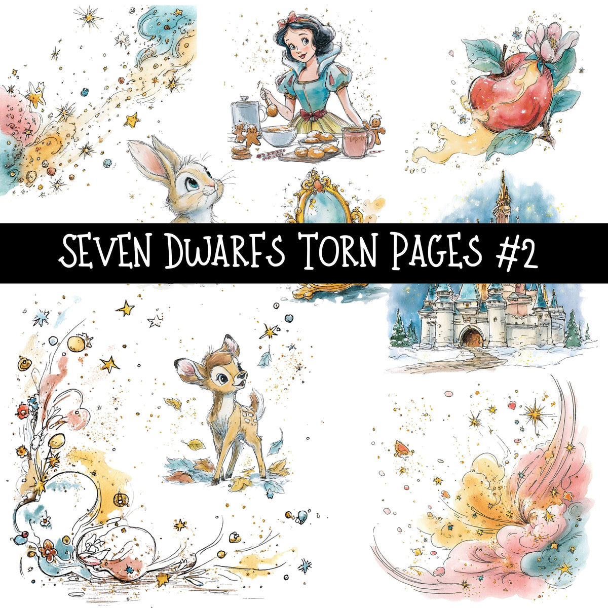 Seven Dwarfs Torn Pages UV DTF Decal sheets 5 Designs available