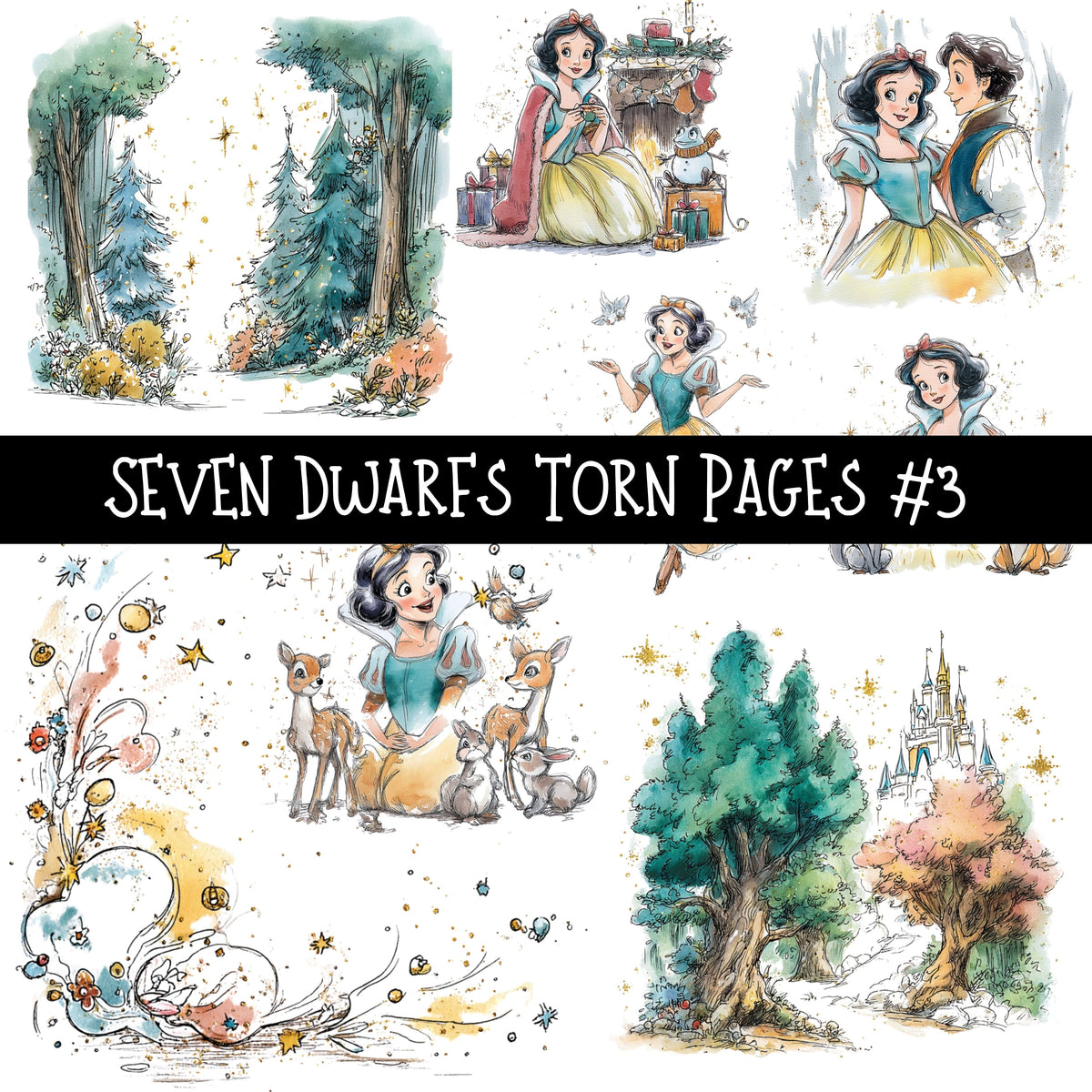 Seven Dwarfs Torn Pages UV DTF Decal sheets 5 Designs available