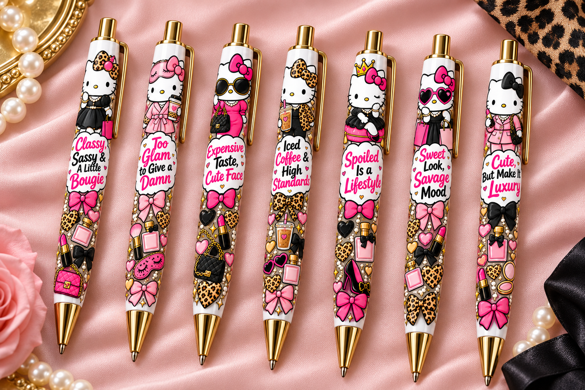Hello Kitty Pen wraps UV DTF Decal sheet- set of 7 Designs