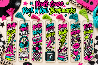 Rockbands Bookmark UV DTF Decal sheet- set of 7 Designs