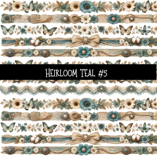 Heirloom Teal Torn Pages UV DTF Decal sheets 6 Designs available