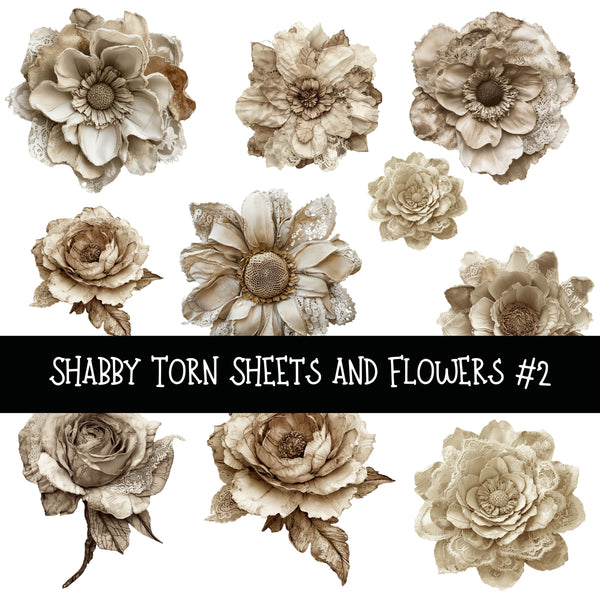 Shabby Torn Sheets and Flowers UV DTF Decal sheets 2 design options