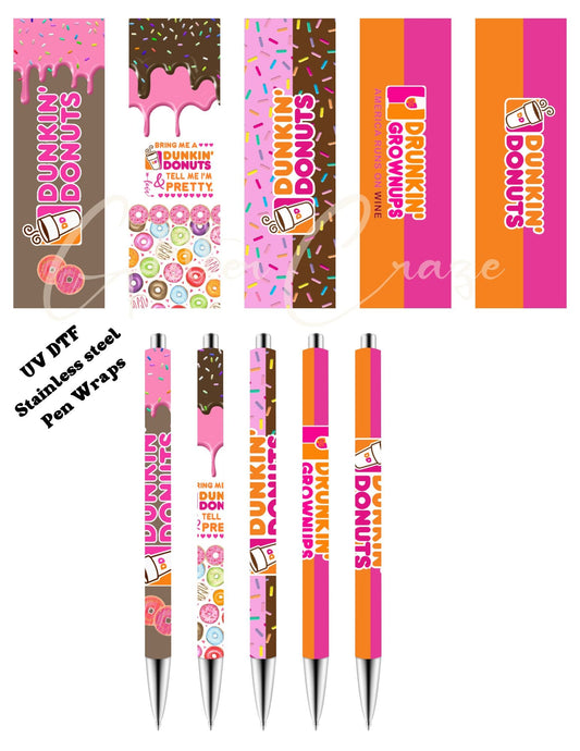 Dunkin Stainless UV DTF Pen wraps- set of 5