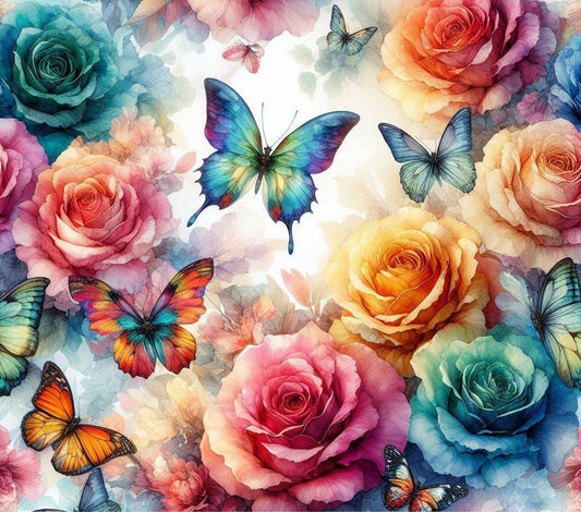Watercolor roses and butterflies - Adhesive Vinyl Wrap
