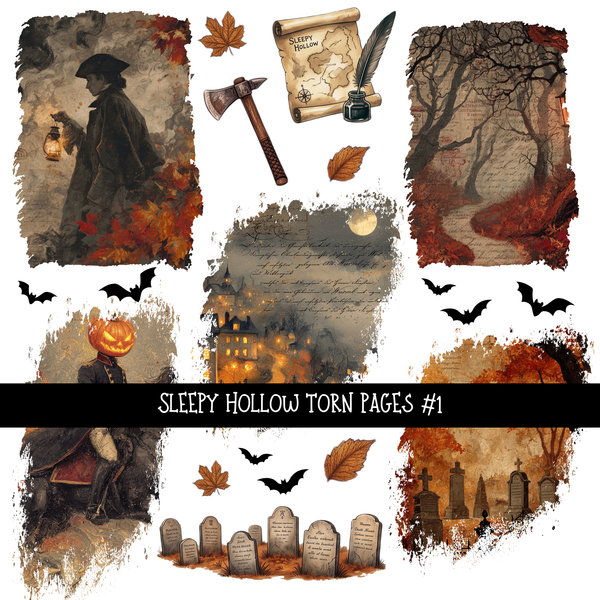 Sleepy Hollow Torn Pages - UV DTF Decal sheet