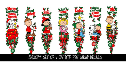 Snoopy Pen wraps UV DTF Decal sheet- set of 7 Designs