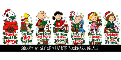 Snoopy Bookmark UV DTF Decal sheet- set of 7 Designs 2 set options