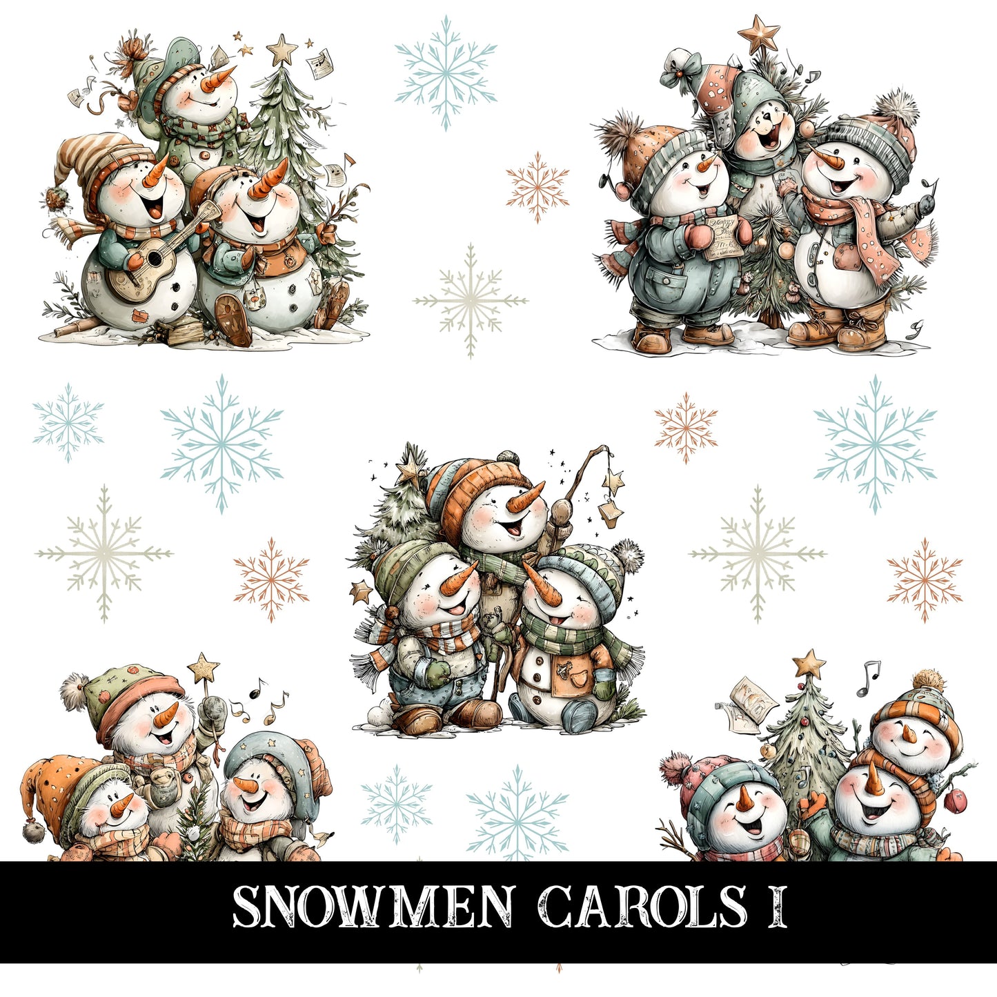Snowmen Carols UV DTF Decal Sheets 2 design options