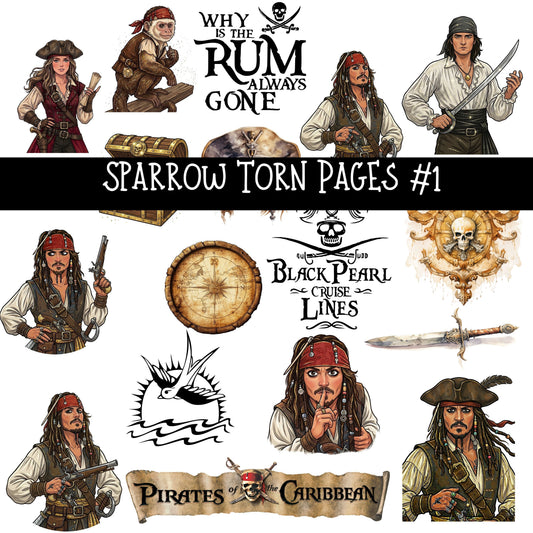 Sparrow Torn Pages UV DTF Decal sheets 5 Designs available