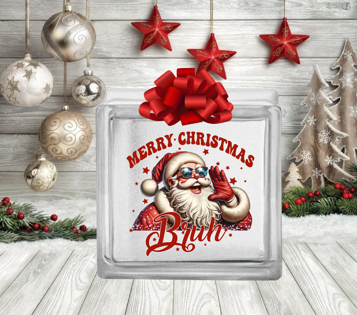 Merry Christmas Bruh - UV DTF Glass Block Decal - 6.5 inches