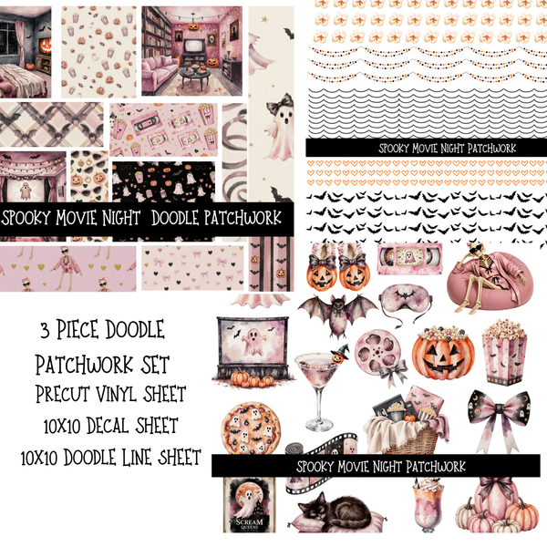 Spooky Movie Night Doodle Patchwork Set