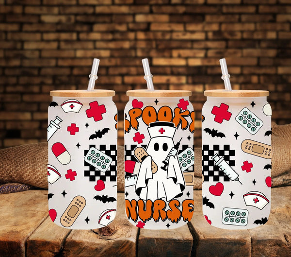Spooky Nurse - UV DTF 16oz Libbey wrap